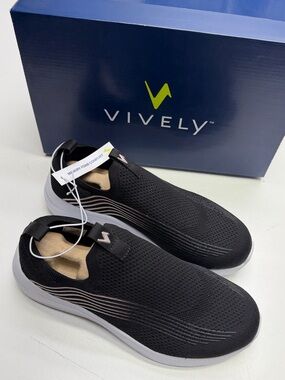VIVELY Women’s 7.5 Black Slip On Memory Foam Athletic Shoe